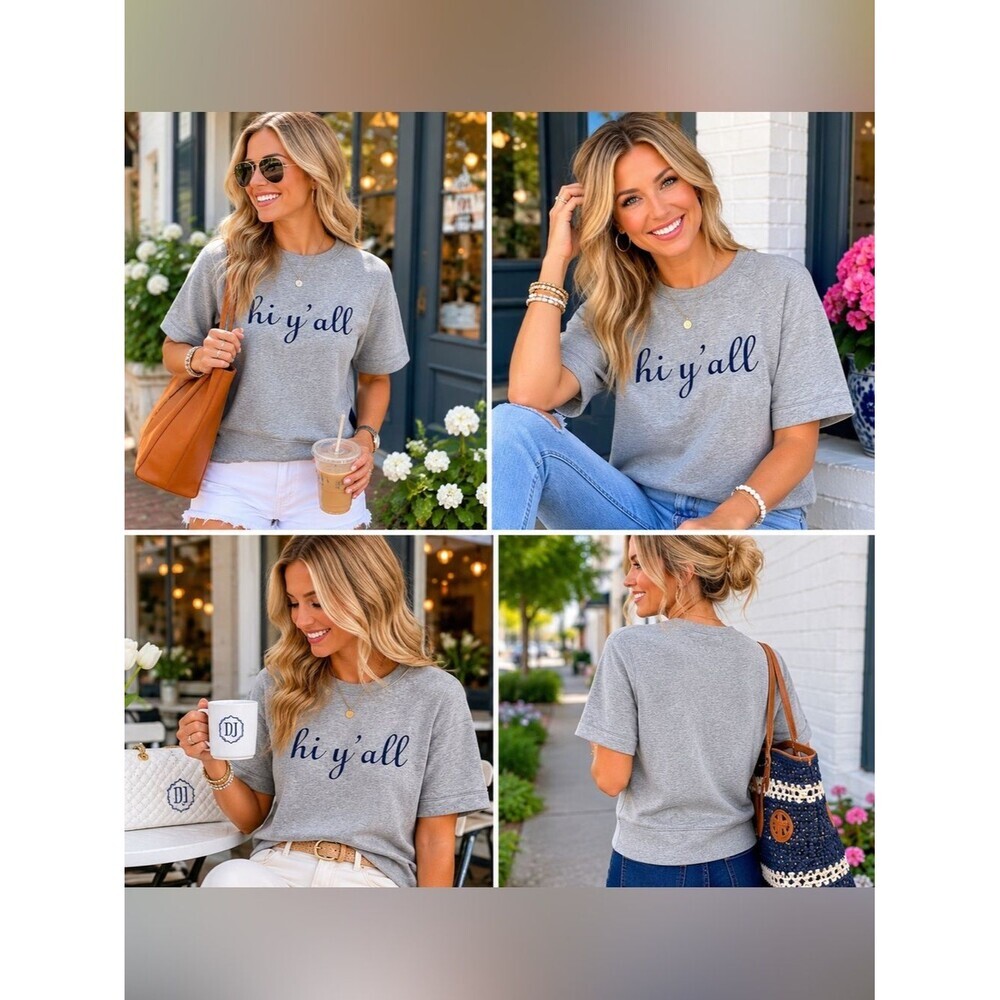 Draper James Gray 'hi y'all' Short Sleeve Tee